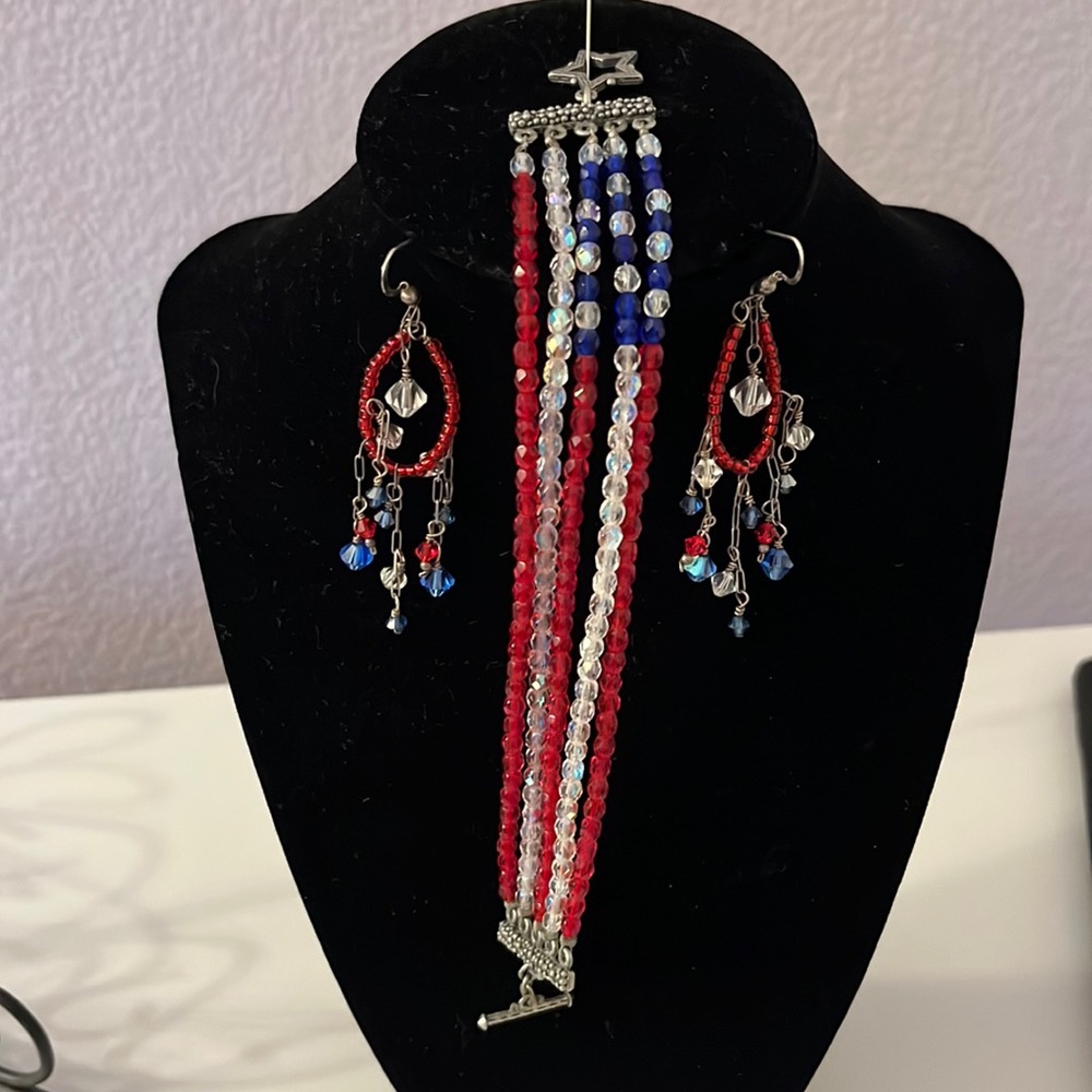 Red, White & Blue Bracelet & Earring Set